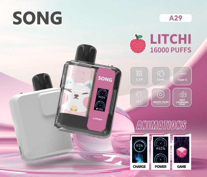 正品崧SONG A29娱乐系列两档可调16000口一次性电子烟-TFT屏动画显示麻将骰子/猜拳/表情 - 图片 5