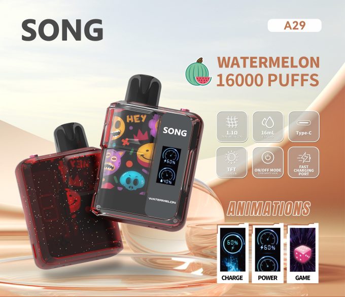 正品崧SONG A29娱乐系列两档可调16000口一次性电子烟-TFT屏动画显示麻将骰子/猜拳/表情 - 图片 9